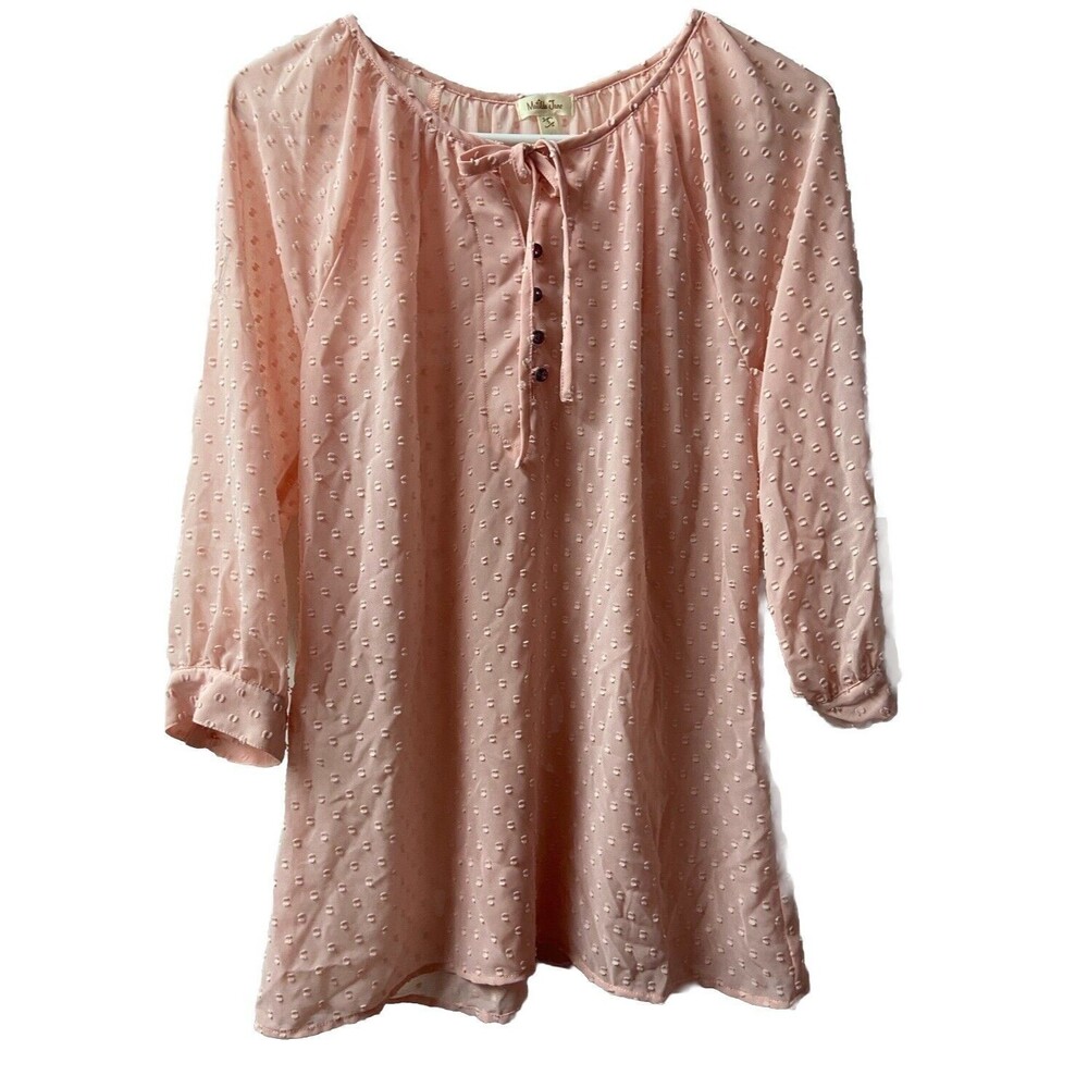 Matilda Jane  Top Womens Size Small Light Pink Pop-Over Blouse Nubby 3/4 Sleeved